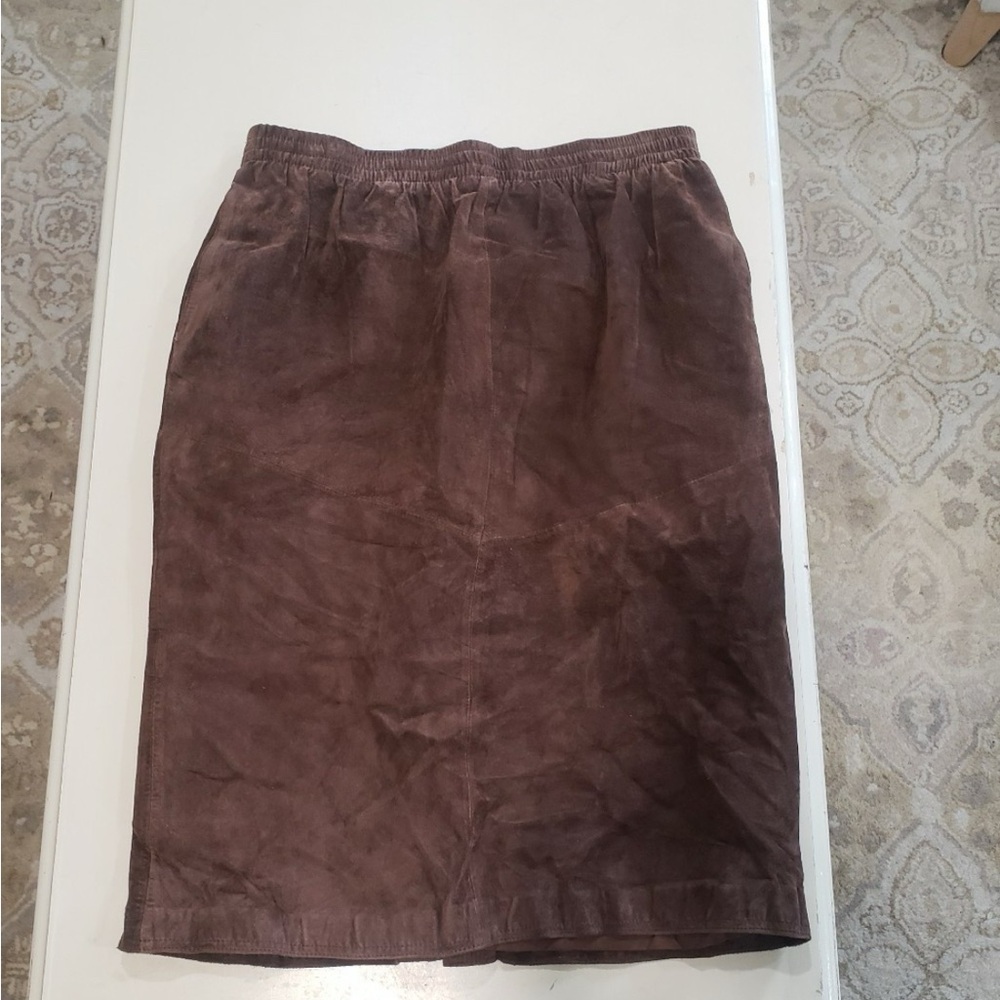 Vintage 90's Suede 100% Leather Brown Pencil Skirt - Picture 2 of 5